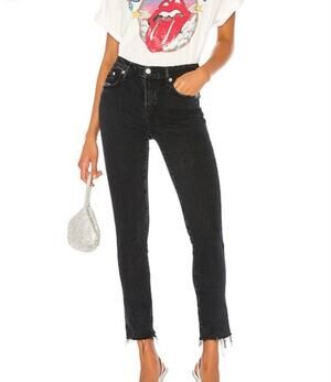 AGOLDE Toni Black Jeans Distressed Raw Hem Womens Size 28